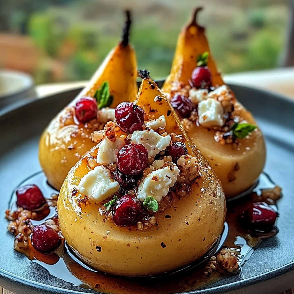 Baked Pears with Feta, Honey, and Cranberries