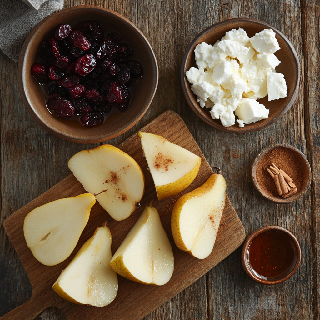 Baked Pears with Feta, Honey, and Cranberries ingredients