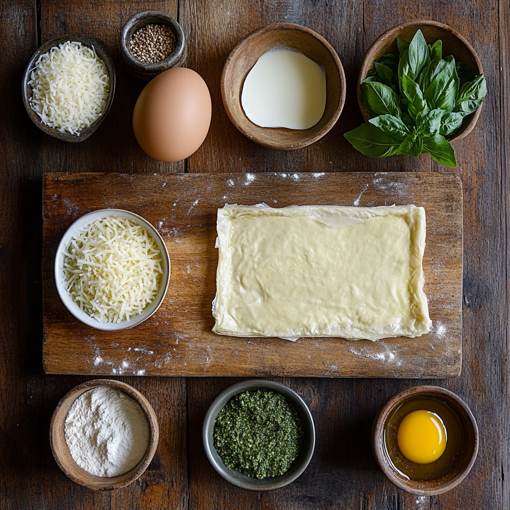 Basil Pesto Cheesy Puff Pastry Christmas Tree Recipe ingredients