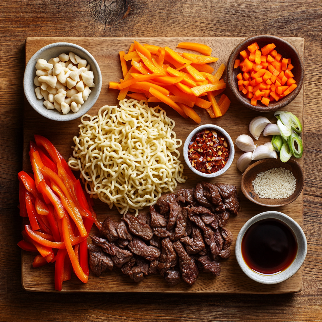 Beef Ramen Stir Fry ingredients