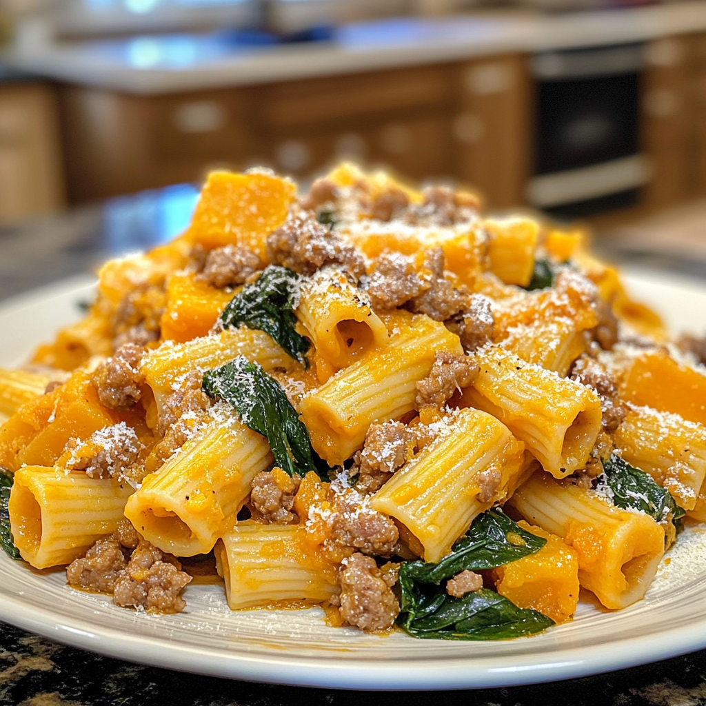 Butternut Squash Pasta with Sausage and Spinach