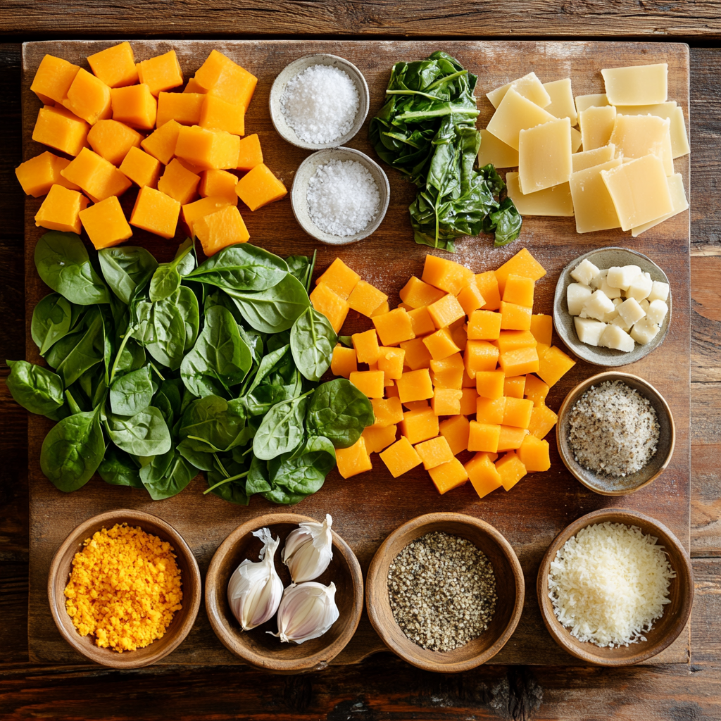 Butternut Squash Pasta with Sausage and Spinach ingredients