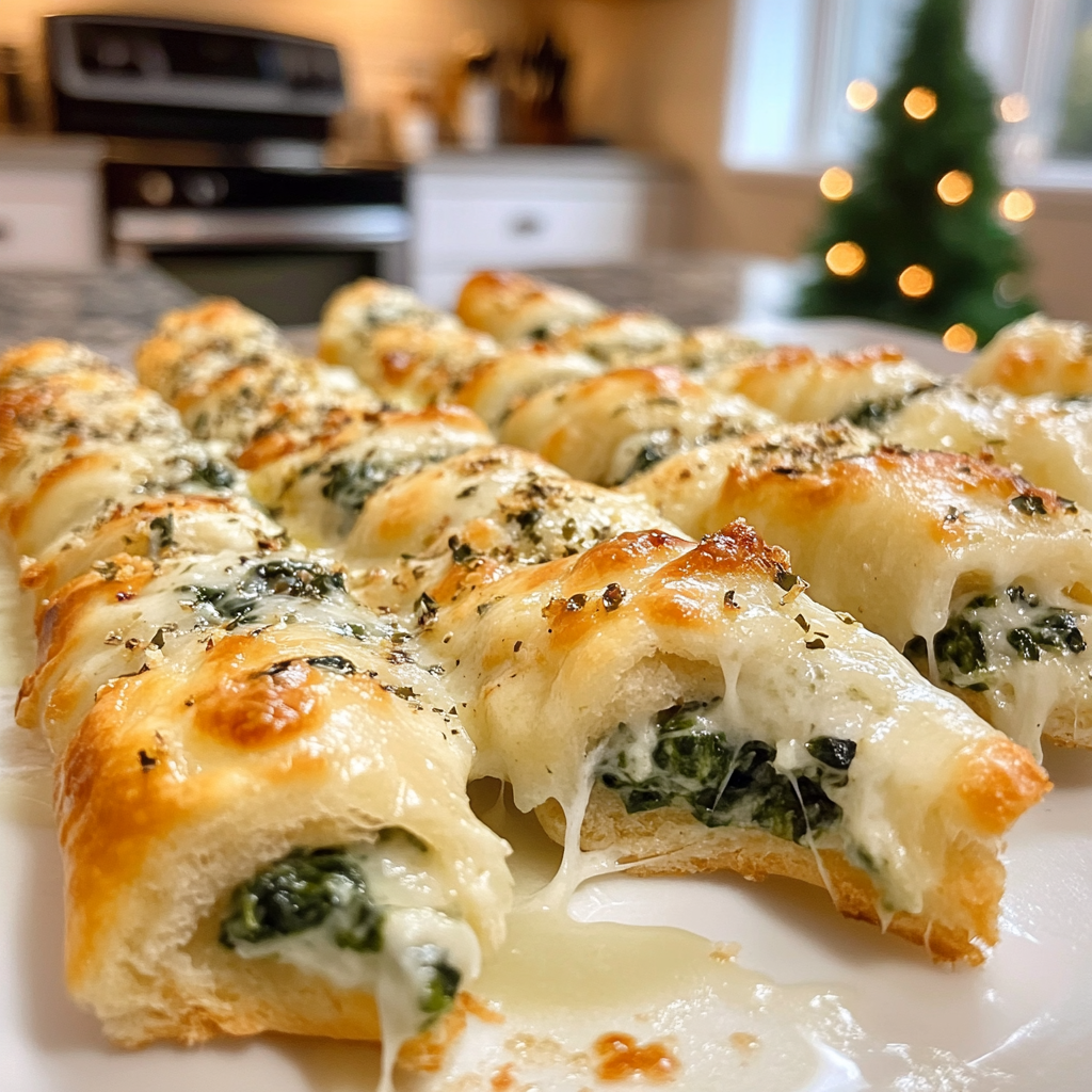 Christmas Tree Spinach Dip Breadsticks Recipe