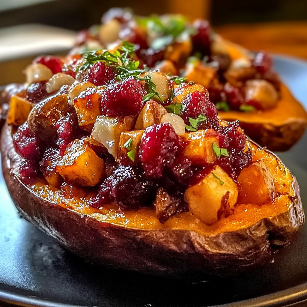 Cranberry Apple Twice Baked Sweet Potatoes