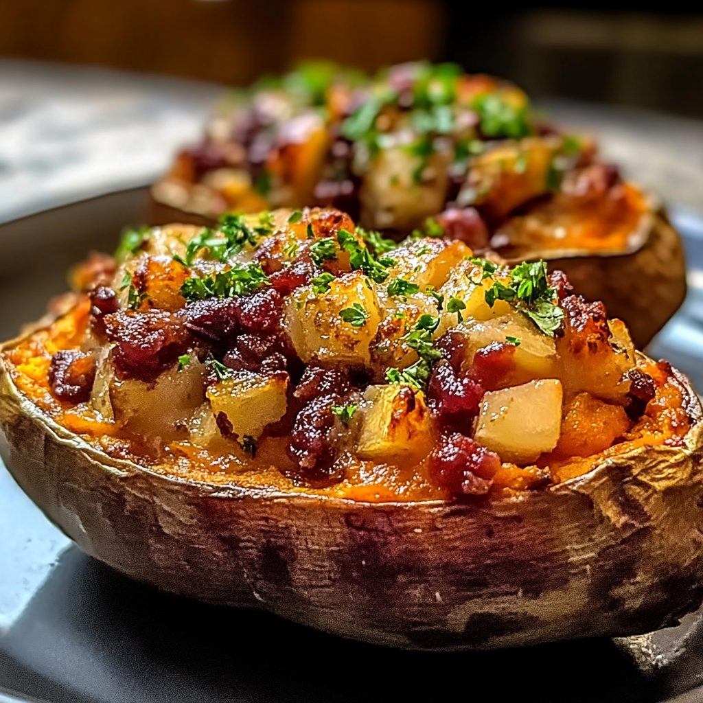 Cranberry Apple Twice Baked Sweet Potatoes