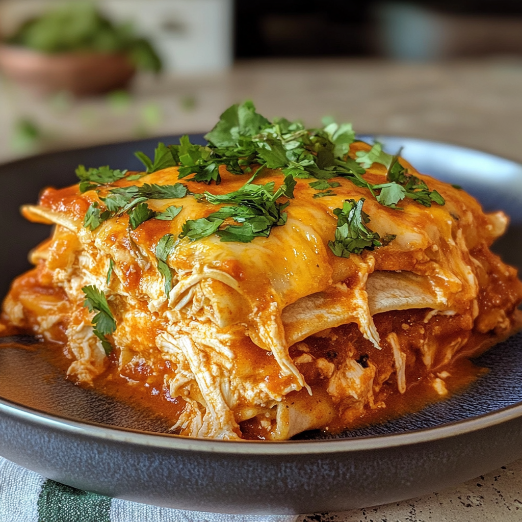 Crockpot Chicken Enchilada Casserole