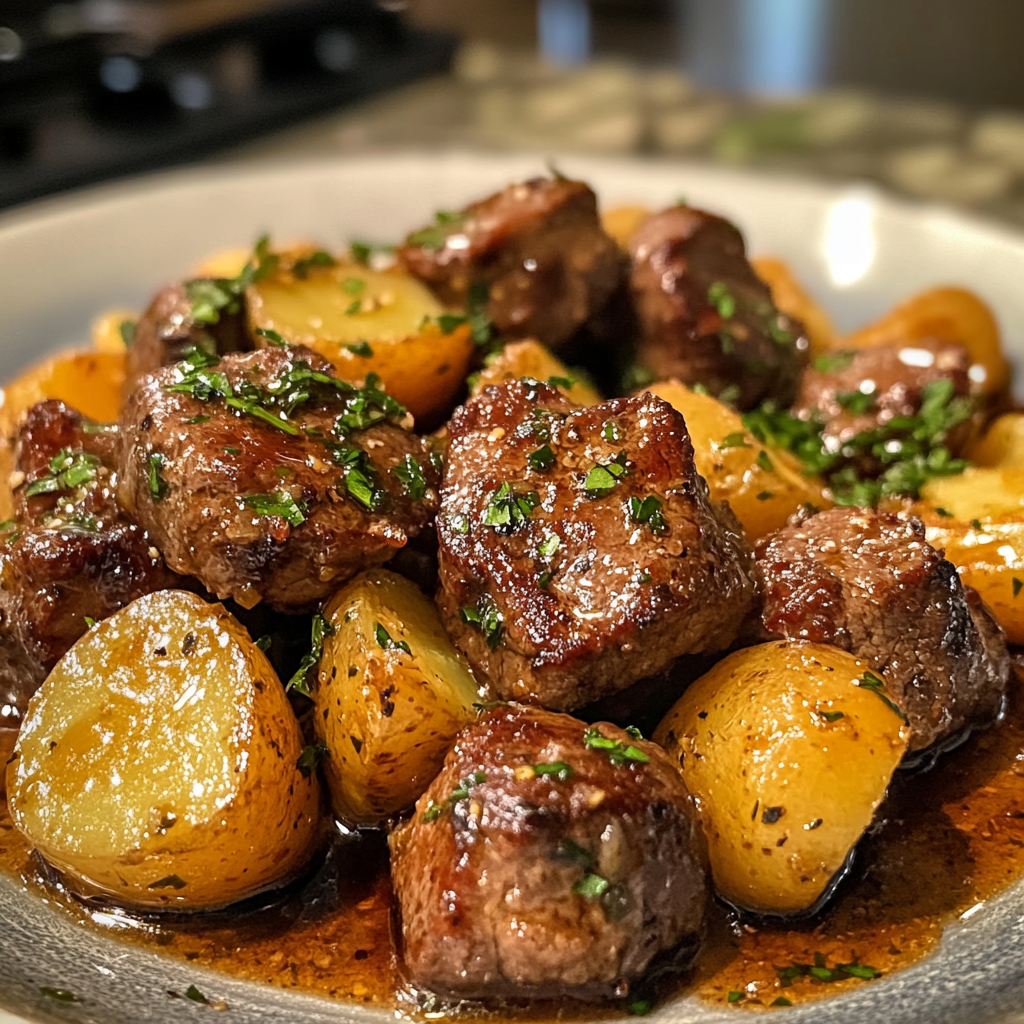 Garlic Butter Beef Bites with Potatoes
