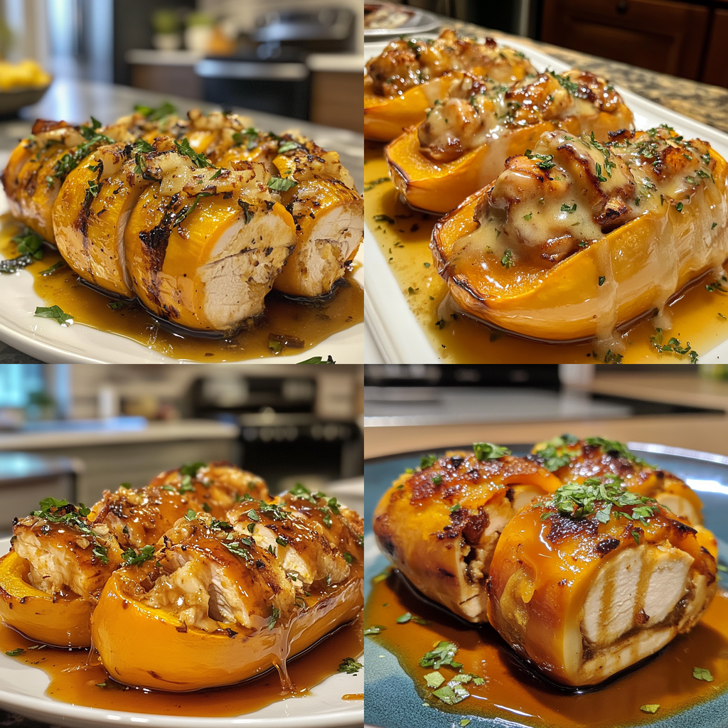 Honey Roasted Butternut Squash Stuffed with Chicken