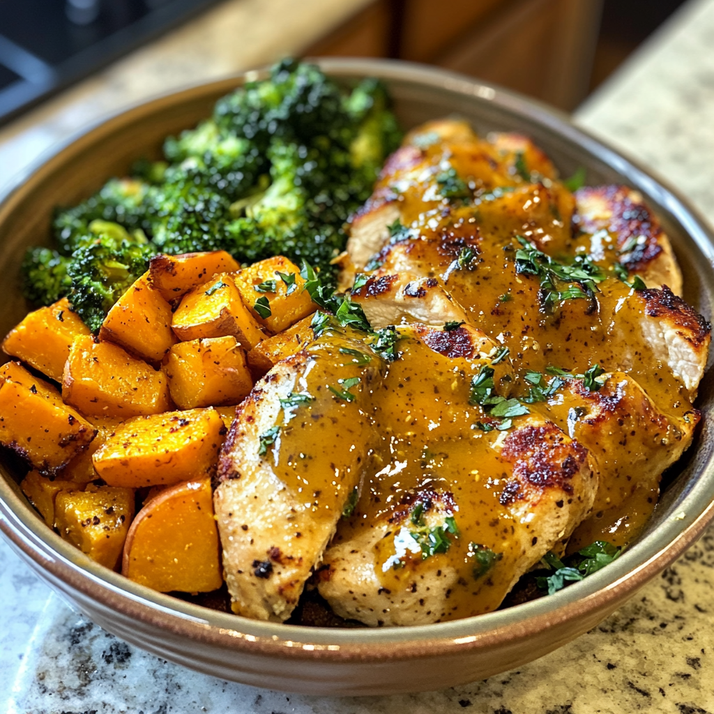 Maple Dijon Chicken and Sweet Potato Bowls