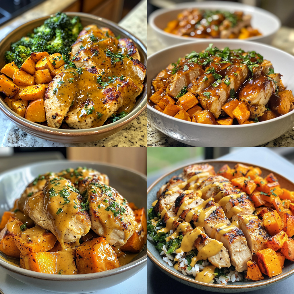 Maple Dijon Chicken and Sweet Potato Bowls