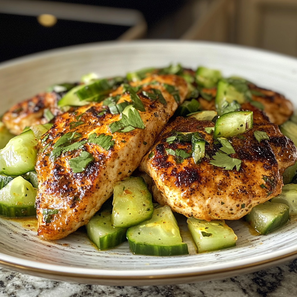 Savor Spicy Mediterranean Chicken with Creamy Cucumber Salad