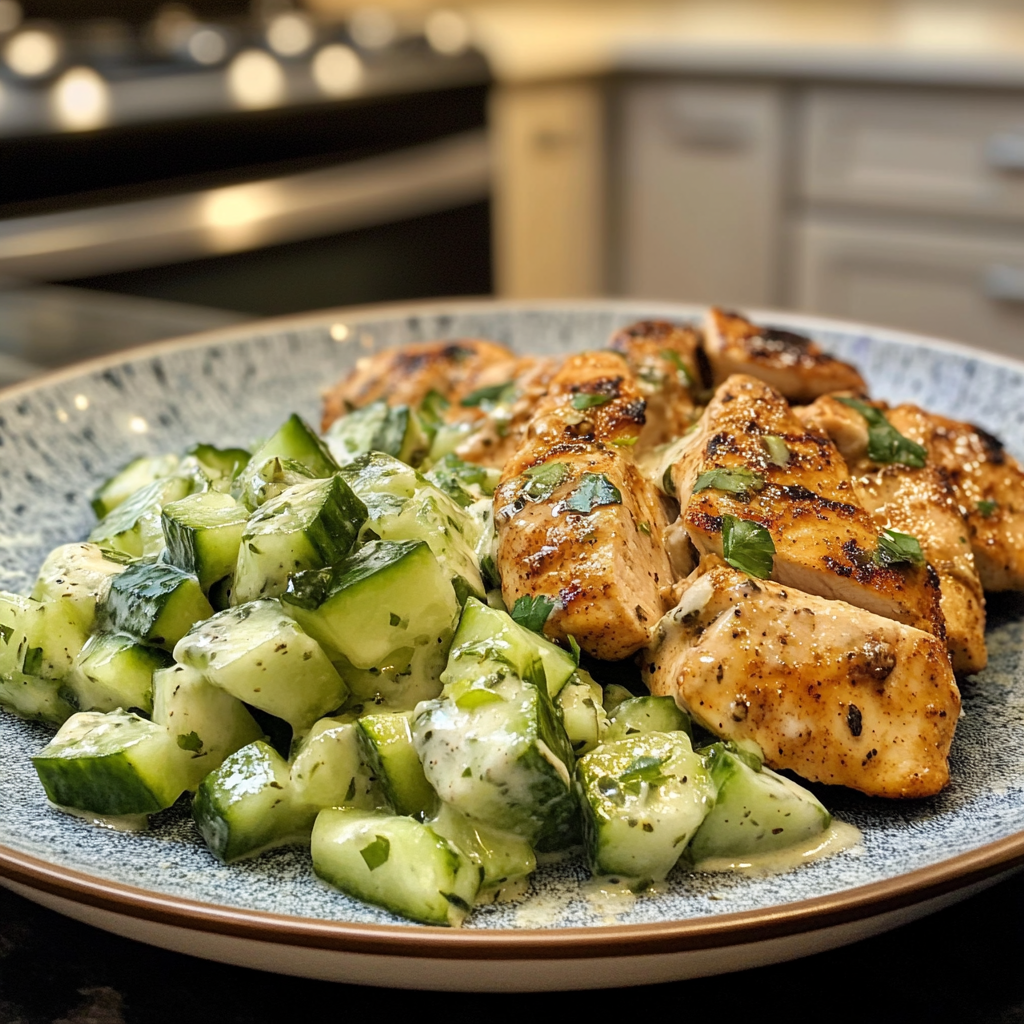 Spicy Mediterranean Chicken with Creamy Cucumber Salad Delight