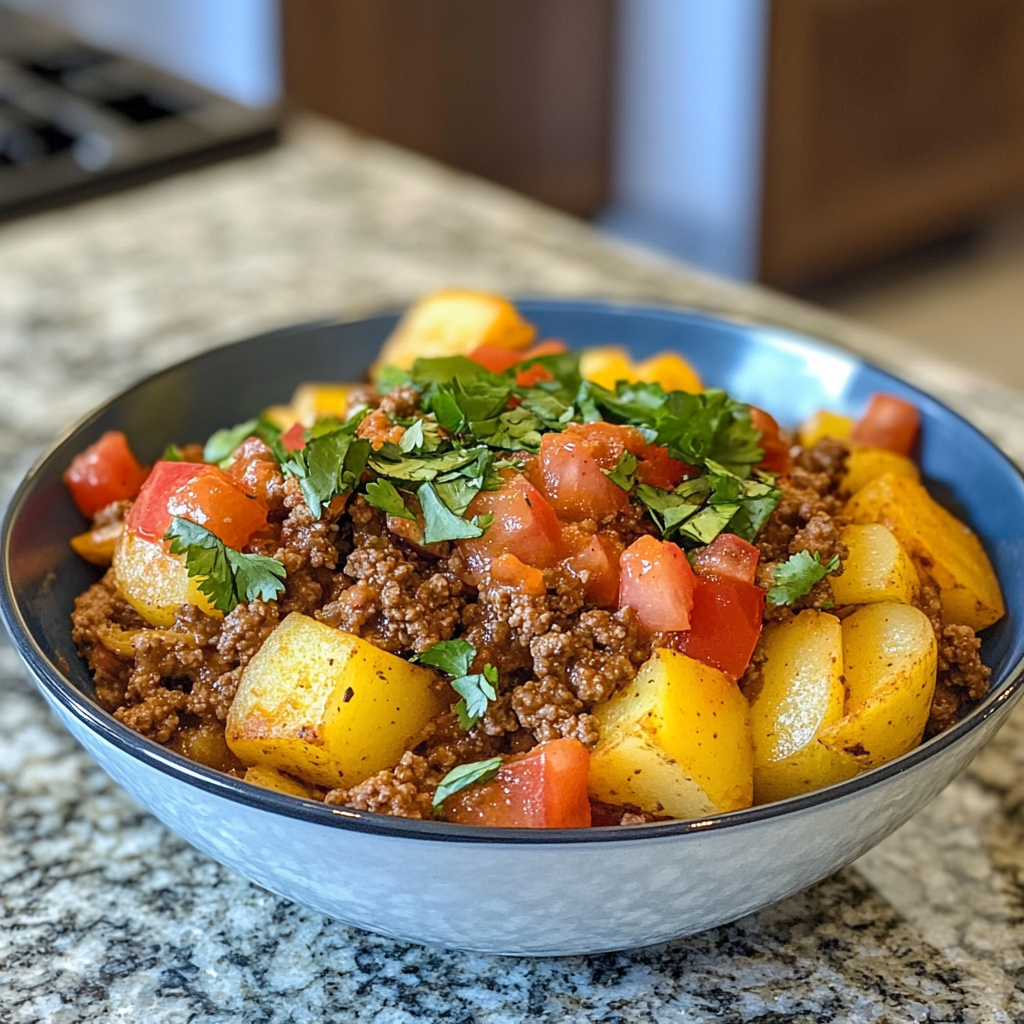 Taco Bowl with Ground Beef and Potatoes