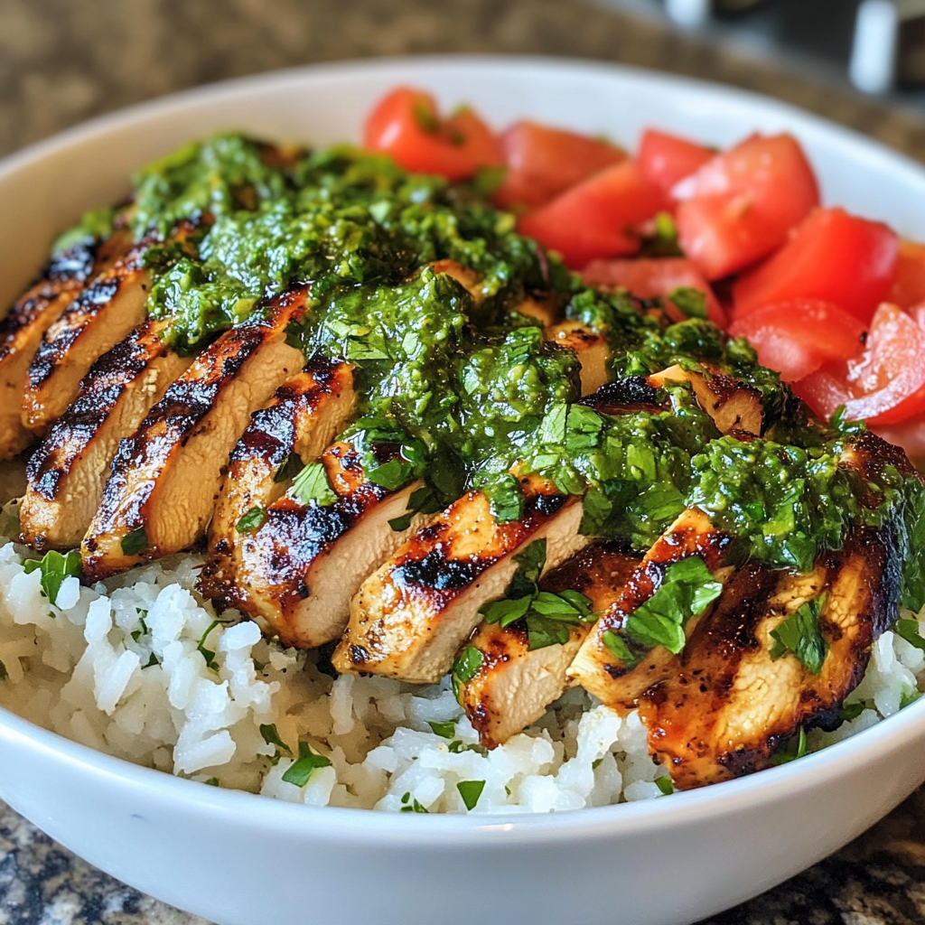 Chimichurri Grilled Chicken Bowl with Creamy Garlic Delight
