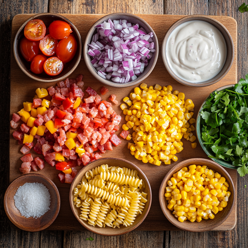 Cowboy Pasta Salad ingredients