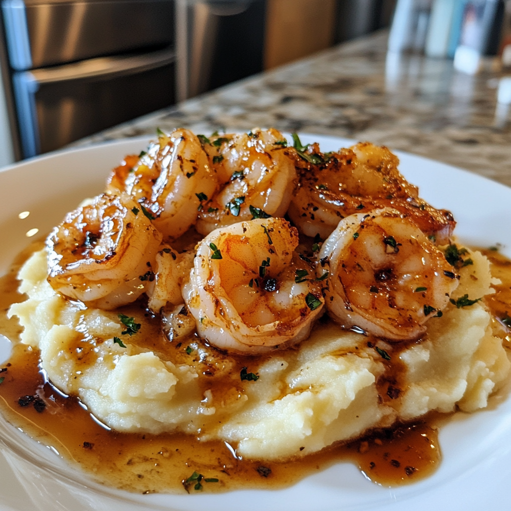 Garlic Shrimp Over Mashed Potatoes