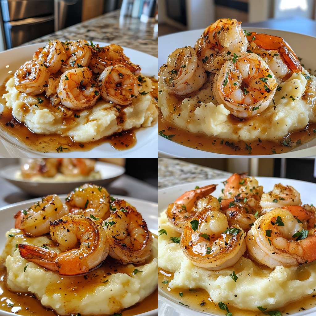 Garlic Shrimp Over Mashed Potatoes