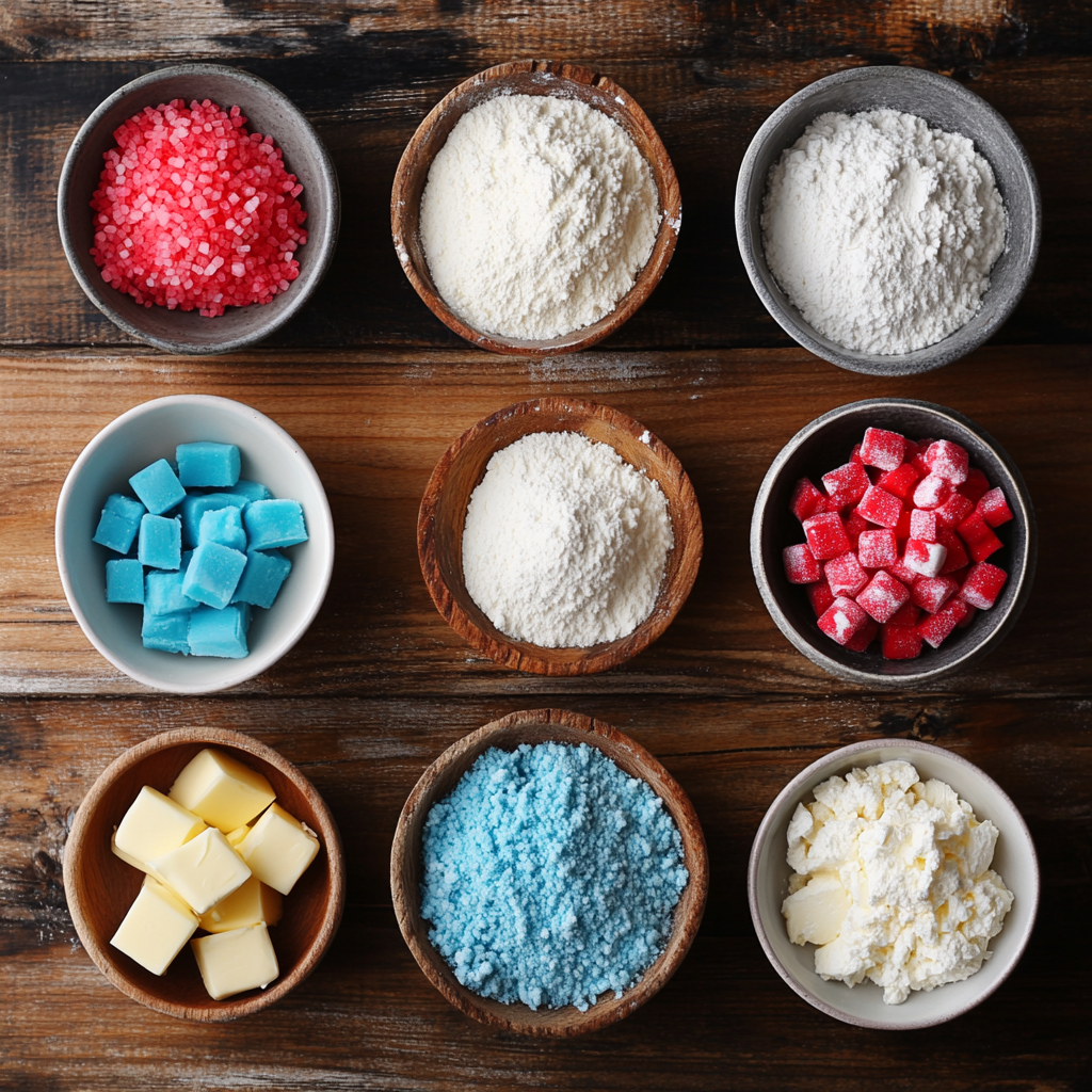 Red, White and Blue Pinwheel Icebox Cookies – A Festive Fourth of July Favorite ingredients