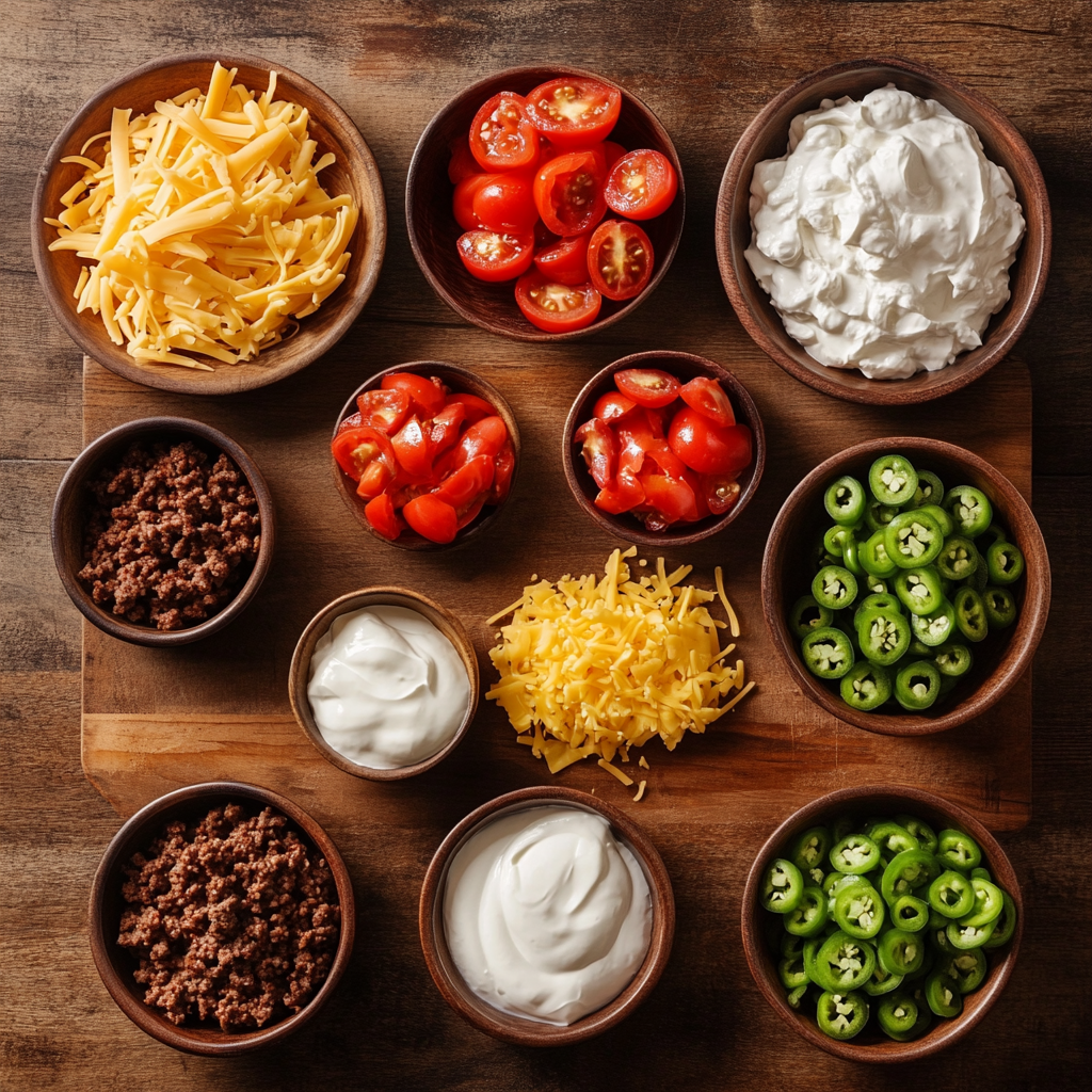 Taco Dip with Ground Beef ingredients